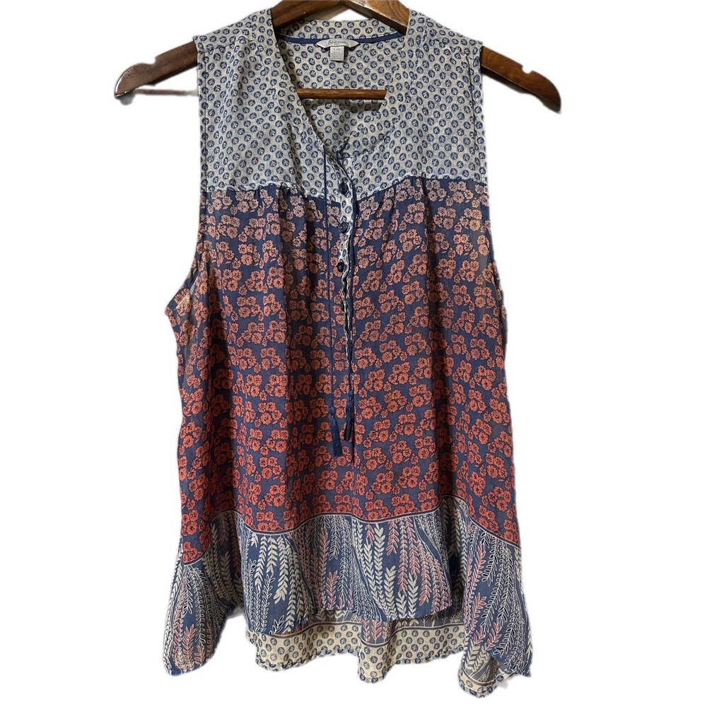 Lorimer NYC Womens Sleeveless Floral Tassel Tunic Top‎ Blouse L G